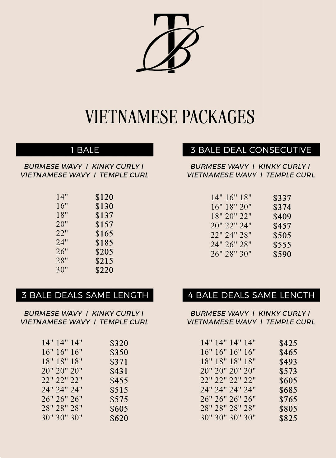 Vietnamese – 4 Bale Deals Same Length