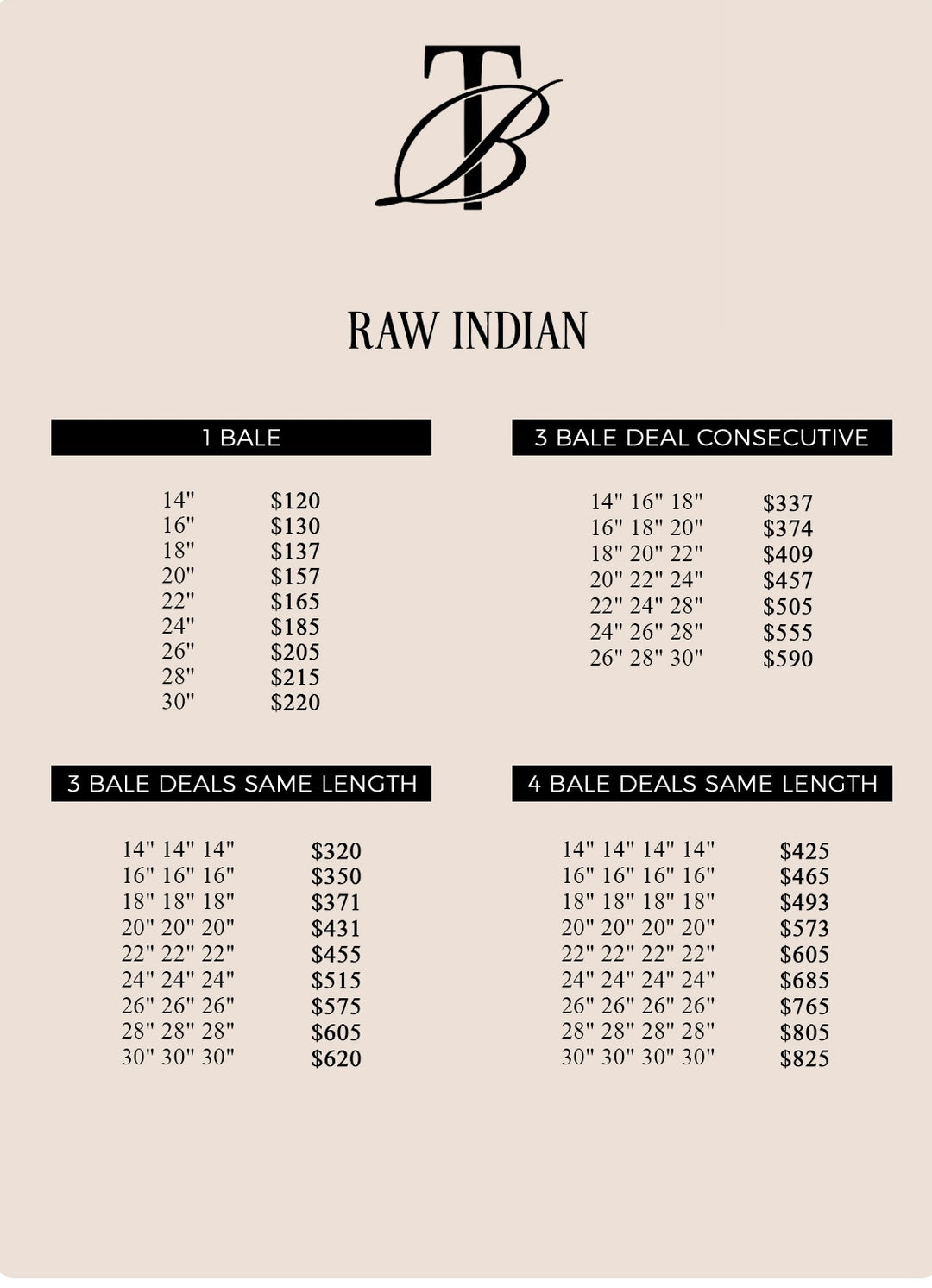 Raw Indian – 4 Bale Deals Same Length